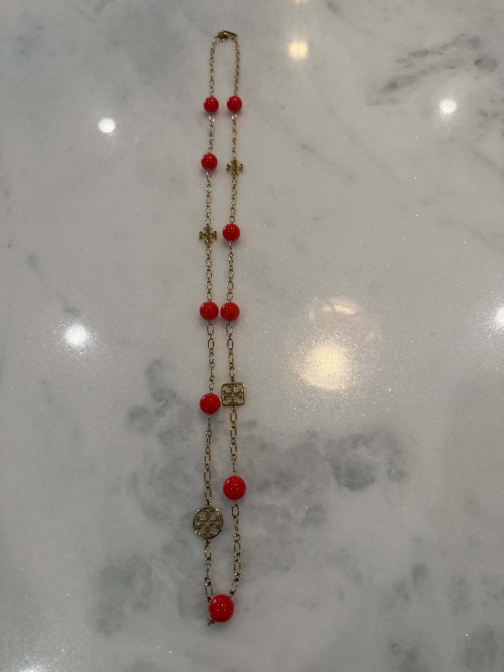 Tory Burch Gold Chain Necklace with Orange Beads